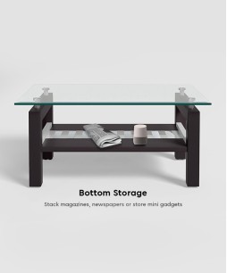 Alice Pro Coffee Table (Tempered Glass, Walnut)