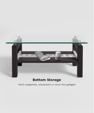 Alice Pro Coffee Table (Tempered Glass, Walnut)